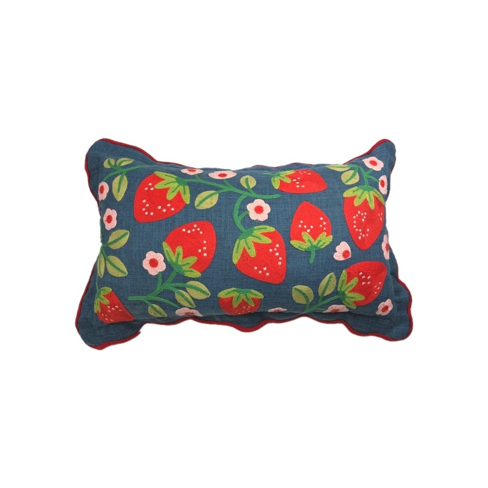 Nautica Blue‎ and Red Strawberry Indoor/Outdoor Decorative Scalloped Pillow